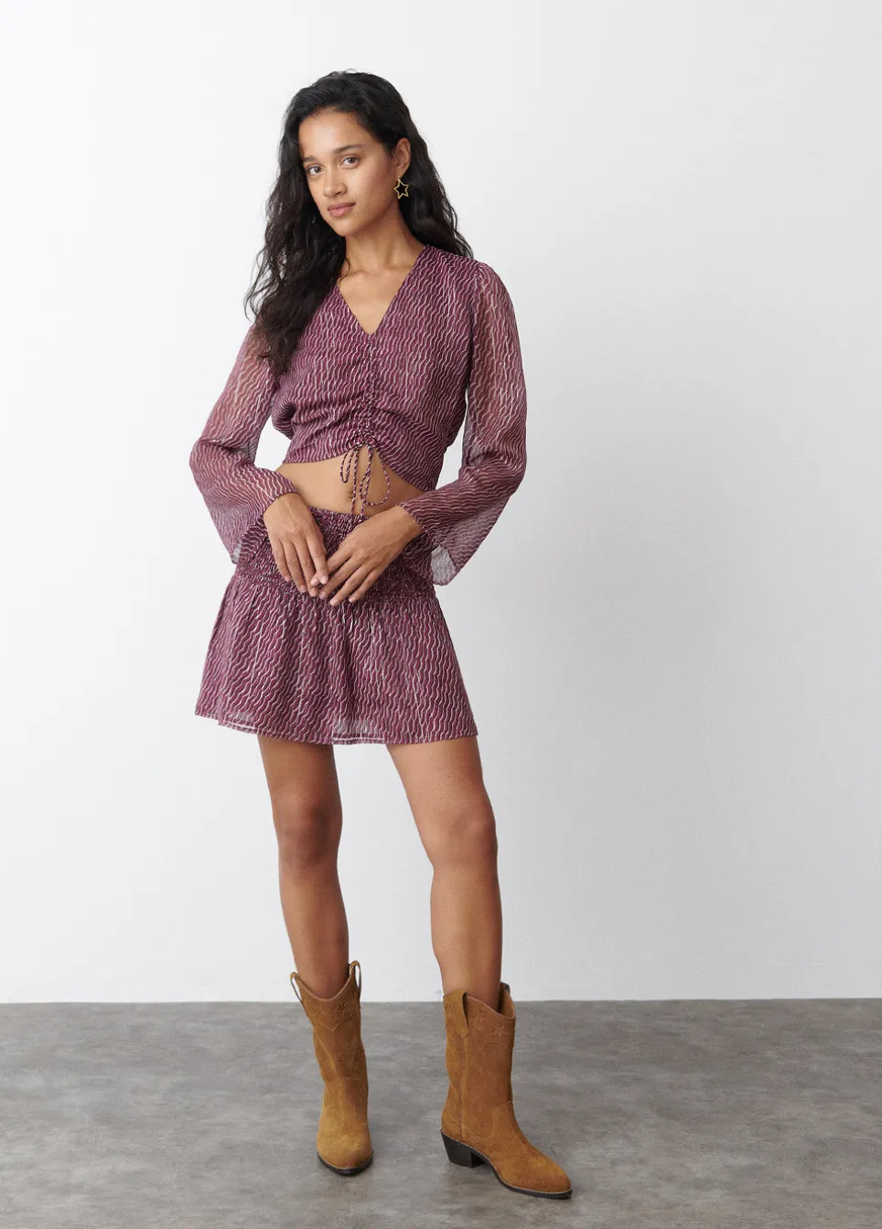 Blusa Mangas Volume Lace Up