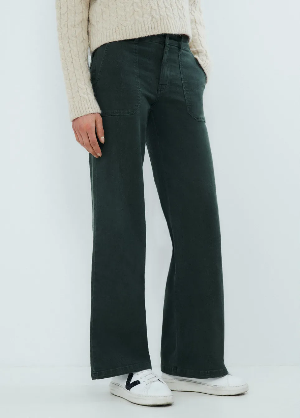 Calças Culotes Com Bolsos Frontais