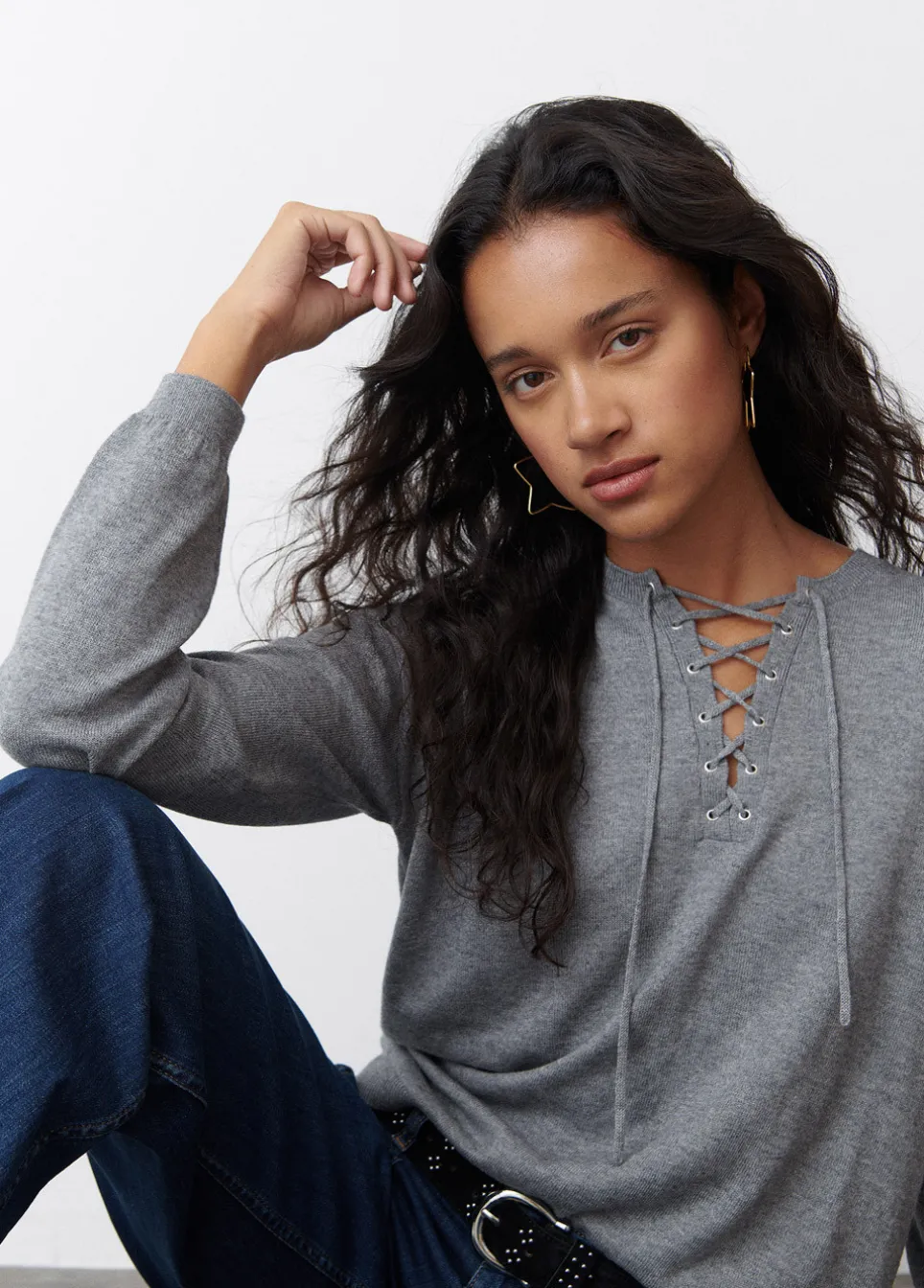 Camisola Com Cordas De Malha Fina