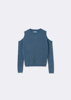 Camisola De Chenille Com Ombros Descob