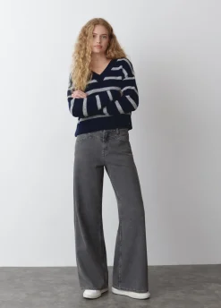 Camisola Decote Bico Riscas