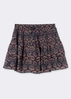Saia Com Estampado Indio E Folhos De Lurex