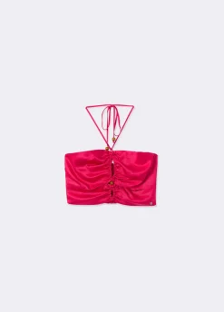 Top Drapeado Contas Acetinado Liso