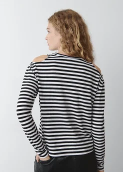 T-Shirt Com Riscas E Cut Out Nos Ombros