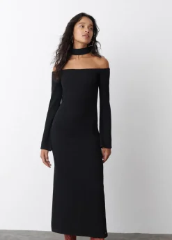 Vestido Comprido Com Decote E Ombros Com Chock