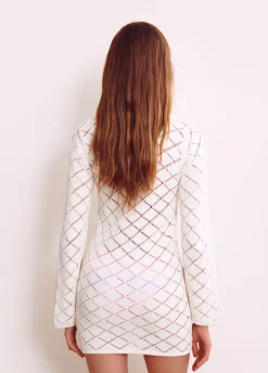 Vestido Croche Curto Manga Comprida